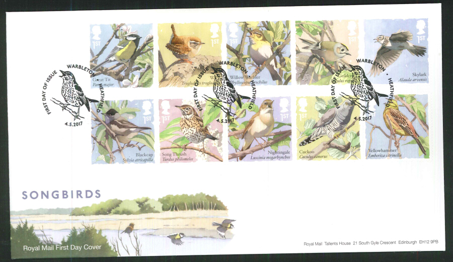 2017 - First Day Cover "Songbirds" - FDI Warbleton,Heathfield Postmark - Click Image to Close